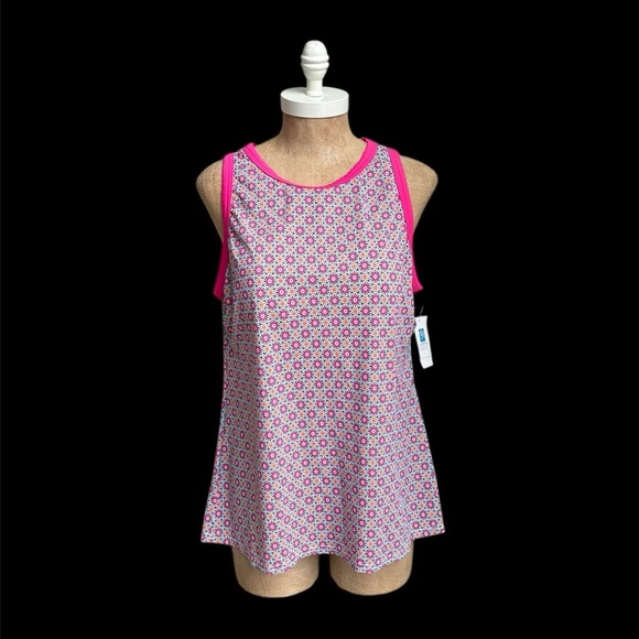Lands’ End Women’s UPF 50 Pink Geo Print High Neck Tankini Top  XL NWT - Picture 3 of 7